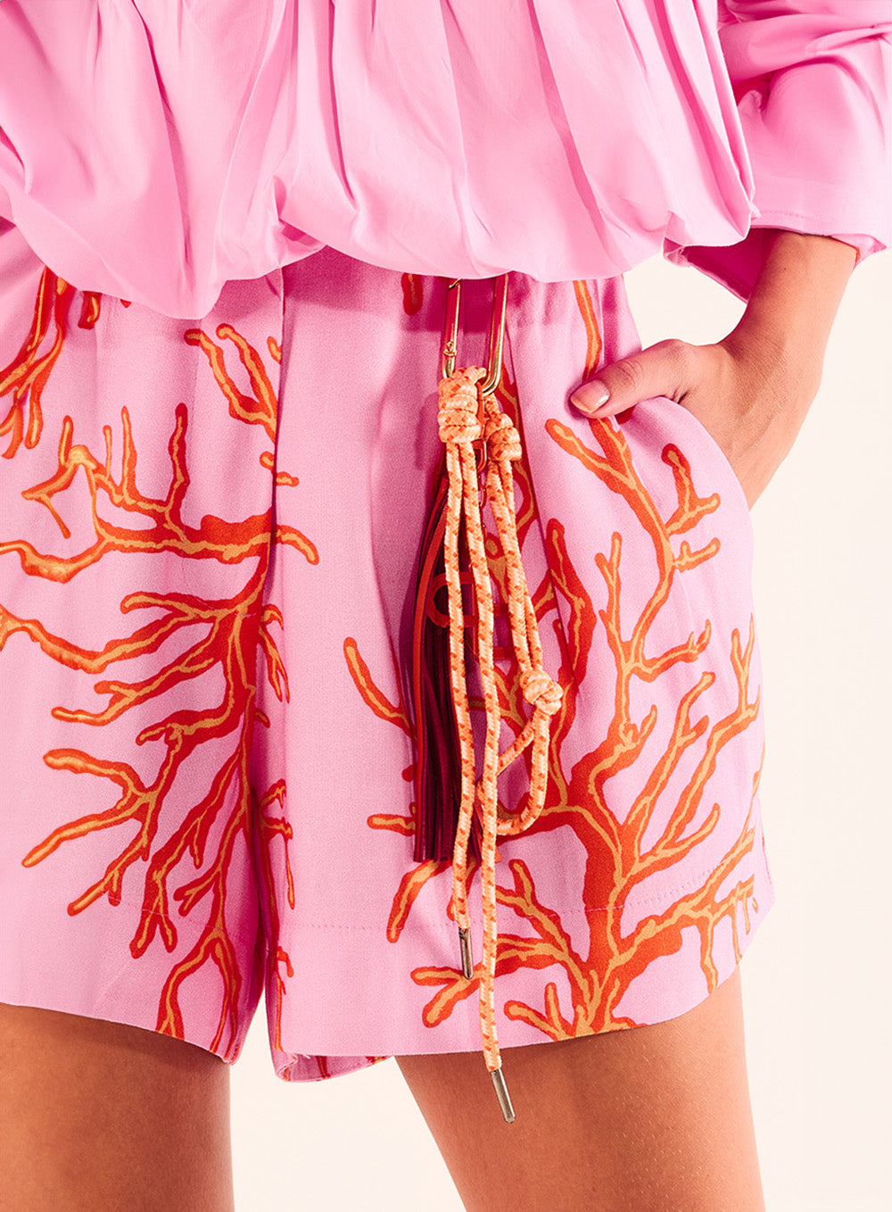 Short alfaiataria linho estampado