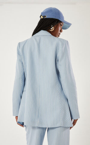 Blazer linho listrado azul