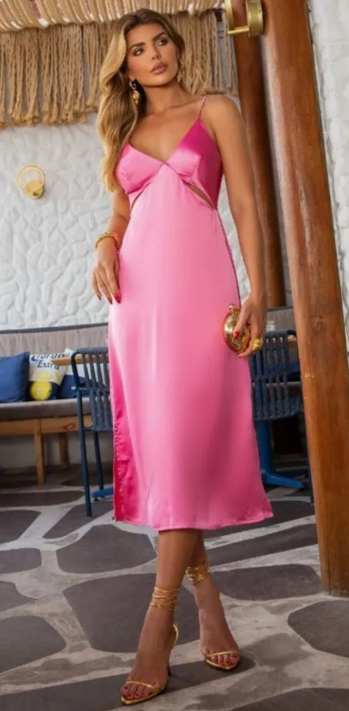 Vestido midi em cetim