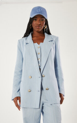 Blazer linho listrado azul