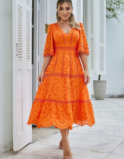 Vestido midi em laise